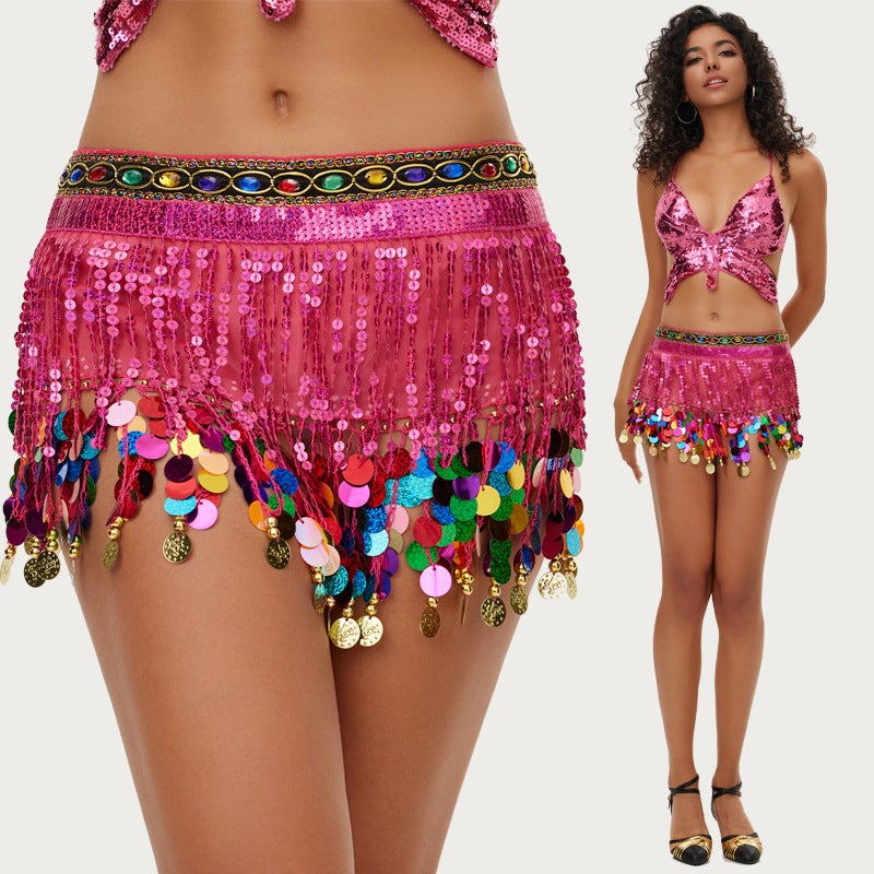 Belly Dance Waist Chain Tassel Dance Hip Scarf Indian Dance Gong Pure Color Practice Waist Scarf Ethnic Style Belt - Image 2